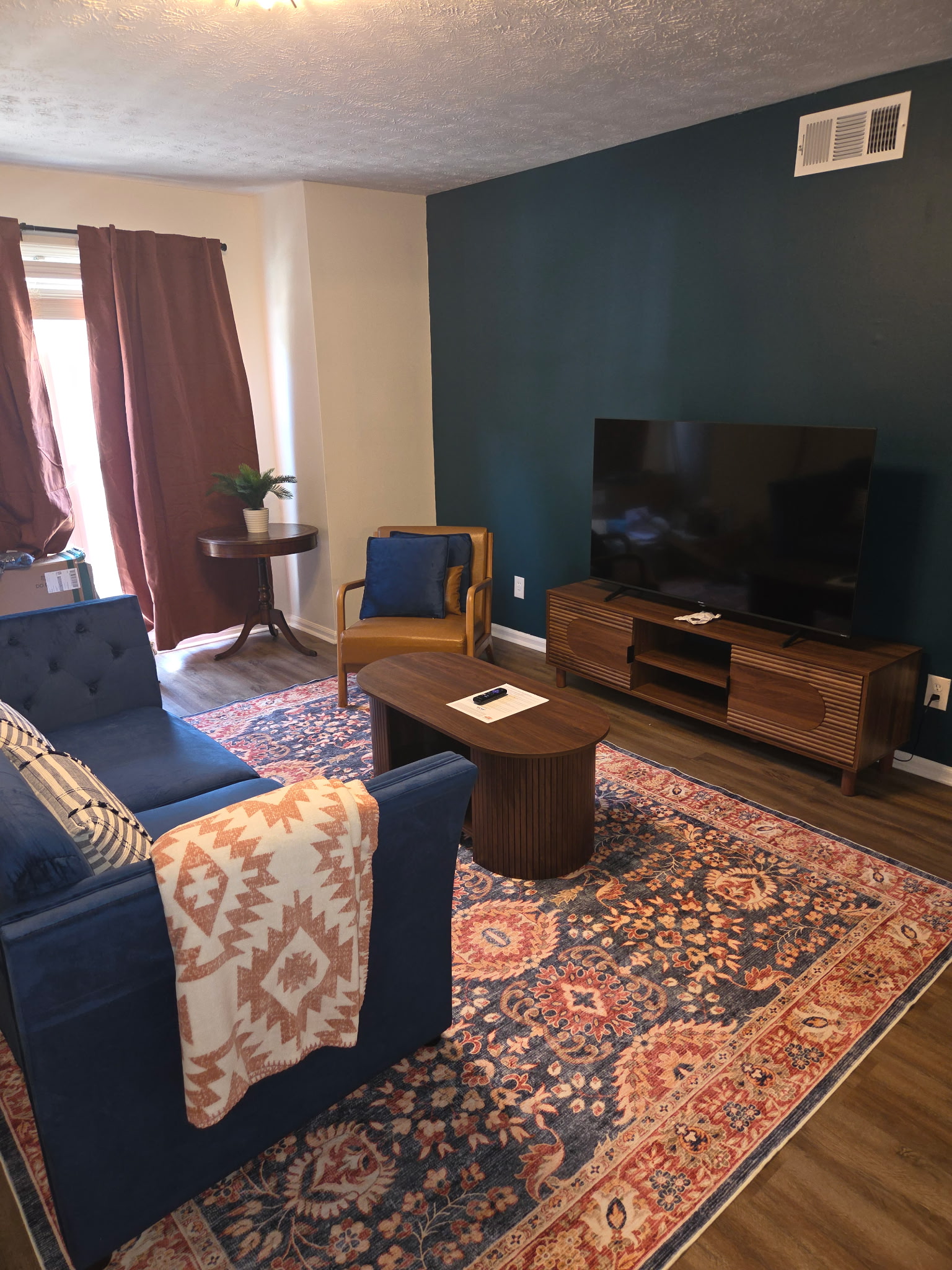 Refinished hardwood living room